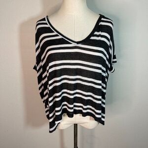 Brandy Melville Black and White Striped Short Sleeve Tee